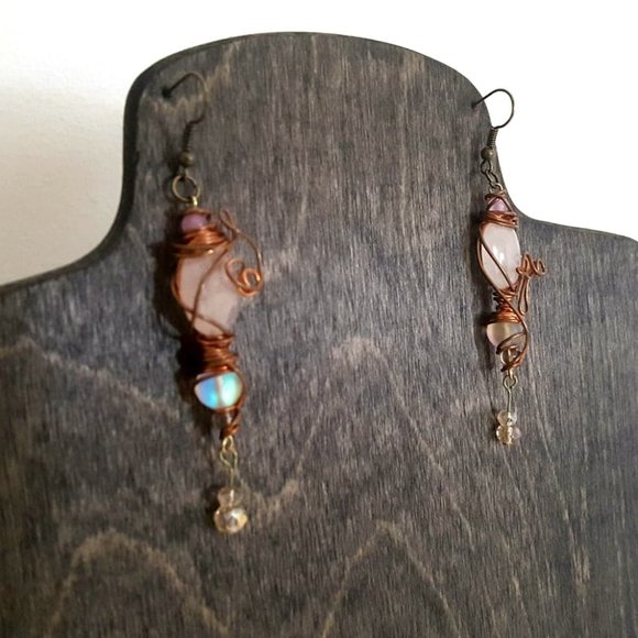 Rose Quartz Mystic Aura Quartz Crystal Earrings - Picture 6 of 7